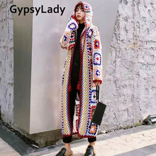 Load image into Gallery viewer, GypsyLady Handmade Knitted Sweaters Long Cardigan Hippie Boho Chic Mohair Coat Long Sleeve Ethnic Oversize Hooded Coats Autumn