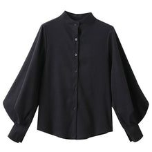 Load image into Gallery viewer, Big Lantern Sleeve Blouse Women Autumn Winter Single Breasted Stand Collar Shirts Office Work Blouse Solid Vintage Blouse Shirts