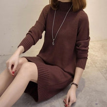 Load image into Gallery viewer, Winter Slim Long Sweater Women Warm Half-high Collar Pullover Sweater Dress Plus Size Knitted Bottoming Top