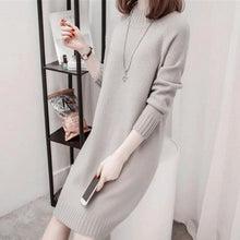 Load image into Gallery viewer, Winter Slim Long Sweater Women Warm Half-high Collar Pullover Sweater Dress Plus Size Knitted Bottoming Top
