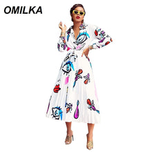 Load image into Gallery viewer, OMILKA EYE Printed Dress 2019 Summer Women Long Sleeve V Neck Bandage Pleated Casual Hip Hop Harajuku Midi Dress