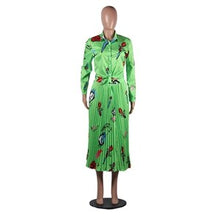 Load image into Gallery viewer, OMILKA EYE Printed Dress 2019 Summer Women Long Sleeve V Neck Bandage Pleated Casual Hip Hop Harajuku Midi Dress