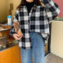 Load image into Gallery viewer, Women Blouses Turn-down Collar Spring Shirts Plaid All-match BF Batwing-sleeve Loose Outwear Harajuku Female 4 Colors Chic New
