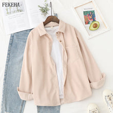 Load image into Gallery viewer, Corduroy Shirts Womens Tops And Blouses Long Sleeve Spring Ladies Solid Loose Boyfriend Style Shirt