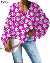 Load image into Gallery viewer, FORUDEGINS Customized Cute Cartoon Nurse Dentist Teeth Pattern Print Women Chiffon Long Sleeves Blouse Lady Cloth bluzki damskie