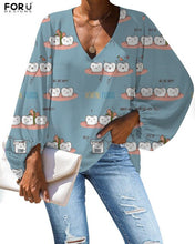Load image into Gallery viewer, FORUDEGINS Customized Cute Cartoon Nurse Dentist Teeth Pattern Print Women Chiffon Long Sleeves Blouse Lady Cloth bluzki damskie