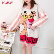 Load image into Gallery viewer, Sweater Dress Women Plus Size Knitted Cartoon Oversized 3XL Pullovers Pink Panther Leopard Oversized Harajuku Long Sleeve Jumper