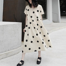 Load image into Gallery viewer, Johnature New Korean V-neck Short Sleeve Wave Point Print Loose Women Dress 2020 Summer Casual All Match Pockets Dresses