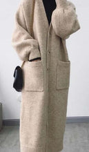 Load image into Gallery viewer, Women Autumn winter V Neck Long wool Sweater coat Single Breasted Long Sleeve Knitted Cardigan pockets Pull Femme Plus Size
