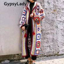 Load image into Gallery viewer, GypsyLady Handmade Knitted Sweaters Long Cardigan Hippie Boho Chic Mohair Coat Long Sleeve Ethnic Oversize Hooded Coats Autumn
