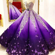 Load image into Gallery viewer, Stunning Purple Princess Quinceanera Dresses Crystal Beads Sash Butterfly Lace Appliques Engagement Dress Ball Gown Prom Gowns
