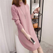 Load image into Gallery viewer, Winter Slim Long Sweater Women Warm Half-high Collar Pullover Sweater Dress Plus Size Knitted Bottoming Top
