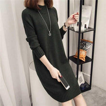 Load image into Gallery viewer, Winter Slim Long Sweater Women Warm Half-high Collar Pullover Sweater Dress Plus Size Knitted Bottoming Top

