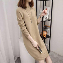 Load image into Gallery viewer, Winter Slim Long Sweater Women Warm Half-high Collar Pullover Sweater Dress Plus Size Knitted Bottoming Top
