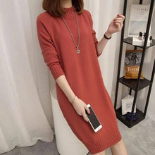 Load image into Gallery viewer, Winter Slim Long Sweater Women Warm Half-high Collar Pullover Sweater Dress Plus Size Knitted Bottoming Top
