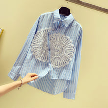Load image into Gallery viewer, New Vertical Stripe Shirt Autumn 2019 Women's Long Sleeve Korean Style Loose Irregular Lace Shirts Blouse Lady Basic Tops
