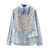 Load image into Gallery viewer, New Vertical Stripe Shirt Autumn 2019 Women's Long Sleeve Korean Style Loose Irregular Lace Shirts Blouse Lady Basic Tops
