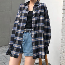 Load image into Gallery viewer, Women's  Blouse Plaid Print Vintage Spring AutumnLapel Shirt Loose Single-breasted Long Sleeve Blouse Blusas Mujer De Moda
