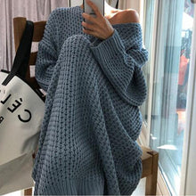 Load image into Gallery viewer, Fashion Oversize Autumn Winter Long Sweater Dress Women Batwing Sleeve Female V-neck Loose Knitted Pullovers Dress Chic
