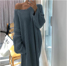 Load image into Gallery viewer, Fashion Oversize Autumn Winter Long Sweater Dress Women Batwing Sleeve Female V-neck Loose Knitted Pullovers Dress Chic
