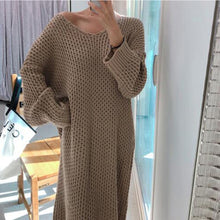 Load image into Gallery viewer, Fashion Oversize Autumn Winter Long Sweater Dress Women Batwing Sleeve Female V-neck Loose Knitted Pullovers Dress Chic
