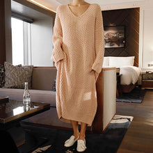 Load image into Gallery viewer, Fashion Oversize Autumn Winter Long Sweater Dress Women Batwing Sleeve Female V-neck Loose Knitted Pullovers Dress Chic
