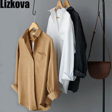 Load image into Gallery viewer, Lizkova White Blouse Women Suede Long Sleeve Formal Shirt 2020 Spring Lapel Ladies Blouse Streetwear 8866

