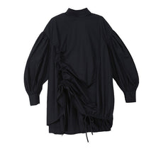 Load image into Gallery viewer, [EAM] Women Back Long Drawstring Big Size Blouse New Satnd Collar Long Sleeve Loose Fit Shirt Fashion Spring Autumn 2020 1N242

