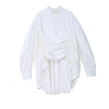 Load image into Gallery viewer, [EAM] Women Back Long Drawstring Big Size Blouse New Satnd Collar Long Sleeve Loose Fit Shirt Fashion Spring Autumn 2020 1N242

