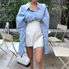 Load image into Gallery viewer, DEAT 2020 new summer and autumn turn-down collar lantern sleeves single breasted loose wide shirt female blouse korea styles
