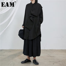 Load image into Gallery viewer, [EAM] Women White Split Big Size Long Blouse New Stand Collar  Long Sleeve Loose Fit Shirt Fashion Tide Spring Autumn 2020 1T229
