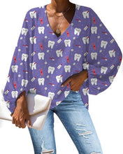 Load image into Gallery viewer, FORUDEGINS Customized Cute Cartoon Nurse Dentist Teeth Pattern Print Women Chiffon Long Sleeves Blouse Lady Cloth bluzki damskie
