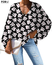 Load image into Gallery viewer, FORUDEGINS Customized Cute Cartoon Nurse Dentist Teeth Pattern Print Women Chiffon Long Sleeves Blouse Lady Cloth bluzki damskie
