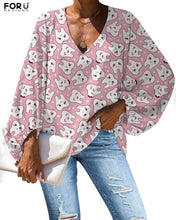 Load image into Gallery viewer, FORUDEGINS Customized Cute Cartoon Nurse Dentist Teeth Pattern Print Women Chiffon Long Sleeves Blouse Lady Cloth bluzki damskie
