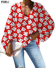 Load image into Gallery viewer, FORUDEGINS Customized Cute Cartoon Nurse Dentist Teeth Pattern Print Women Chiffon Long Sleeves Blouse Lady Cloth bluzki damskie
