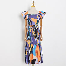 Load image into Gallery viewer, TWOTWINSTYLE Elegant Print Dresses Female O Neck Sleeveless Patchwork Ruffle High Waist Lace Up Hit Color Summer Dress Women New
