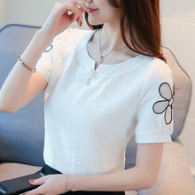 Load image into Gallery viewer, COIGARSAM Fashion Short Sleeve blouse women New Summer Cotton Linen blusas womens tops and blouses White Pink Blue 8111
