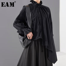 Load image into Gallery viewer, [EAM] Women Black Pleated Irregular Big Size Blouse New Stand Collar Long Sleeve Loose Shirt Fashion Spring Summer 2020 1U31401
