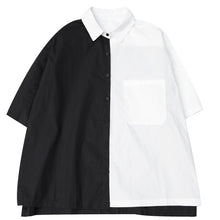 Load image into Gallery viewer, [EAM] Women White Black Contrast Color Big Size Blouse New Lapel Half Sleeve Loose Fit Shirt Fashion Spring Summer 2020 1W755
