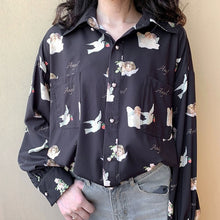 Load image into Gallery viewer, Deeptown Harajuku Angel Print Womens Shirt Vintage Elegant Blouse Women Spring 2020 Lantern Sleeve Female Clothes Loose BF Shirt
