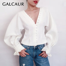 Load image into Gallery viewer, GALCAUR Womens Shirts Blouse V Neck Lantern Long Sleeve White Blouse Top Female Large Size Korean Fashion Autumn 2020 Tide
