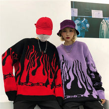 Load image into Gallery viewer, Autumn Winter Harajuku Flame Knitting Batwing Sleeve Sweater Casual Long Women Tide Printed Sweater Loose Boyfriend Pullovers
