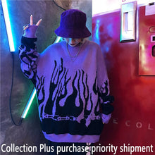 Load image into Gallery viewer, Autumn Winter Harajuku Flame Knitting Batwing Sleeve Sweater Casual Long Women Tide Printed Sweater Loose Boyfriend Pullovers
