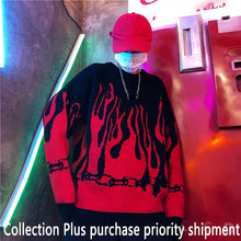 Load image into Gallery viewer, Autumn Winter Harajuku Flame Knitting Batwing Sleeve Sweater Casual Long Women Tide Printed Sweater Loose Boyfriend Pullovers
