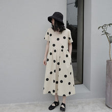 Load image into Gallery viewer, Johnature New Korean V-neck Short Sleeve Wave Point Print Loose Women Dress 2020 Summer Casual All Match Pockets Dresses
