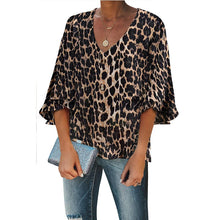 Load image into Gallery viewer, Leopard Print Button Down Women's Blouse Shirt Fashion Mustard Sweet Osmanthus/Green Tropical Leaf Print Casual Summer Blouse
