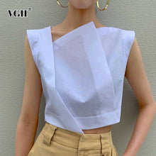 Load image into Gallery viewer, VGH Irregular Perspective Short Women's Shirt Skew Collar Sleeveless Summer Elegant Blouses Female 2020 Fashion Clothing Tide
